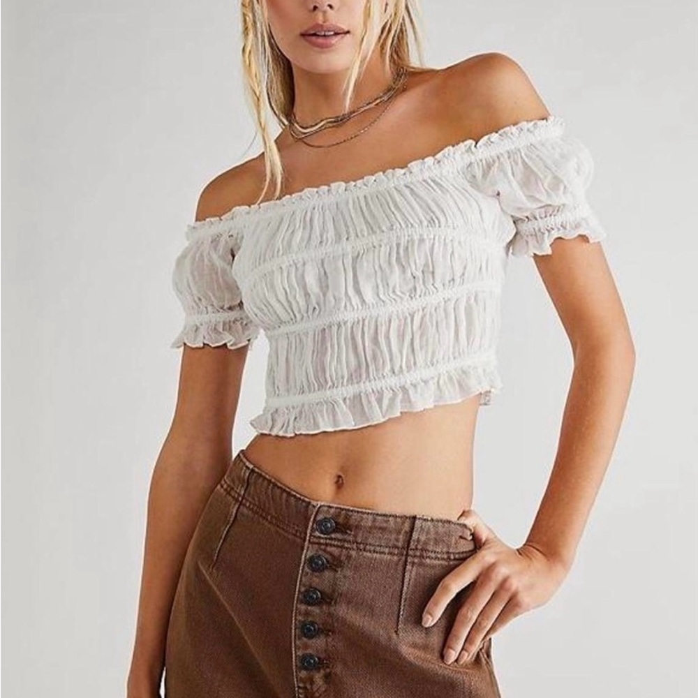 Free People White Off-Shoulder Ruffle Top